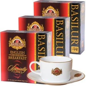 BASILUREnglish Breakfast Zestaw 3x 100x2g herbata ekspresowa + Filiżanka GRATIS