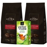 Astra Łagodna Tradycyjna Zestaw 2 x 1kg kawa ziarnista + GRATIS Astra YERBA MATE z limonką Ex20 