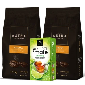 Astra Łagodna Crema Zestaw 2 x 1kg kawa ziarnista + GRATIS Astra YERBA MATE z limonką Ex20