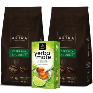 Astra Łagodna Espresso Zestaw 2 x 1kg kawa ziarnista + GRATIS Astra YERBA MATE z limonką Ex20