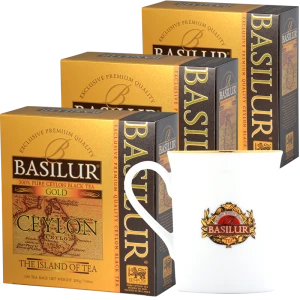 BASILUR Ceylon Gold Zestaw 3x 100x2g herbata ekspresowa + Kubek GRATIS